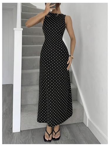Verdusa Women's Polka Dots Tie Back Bodycon Dresses Backless Long Wedding Guest Dress4