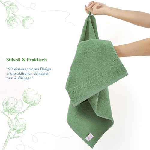 Serviettes de bain 100% coton par 4 de taille 50x100 cm couleur vert sauge - 6