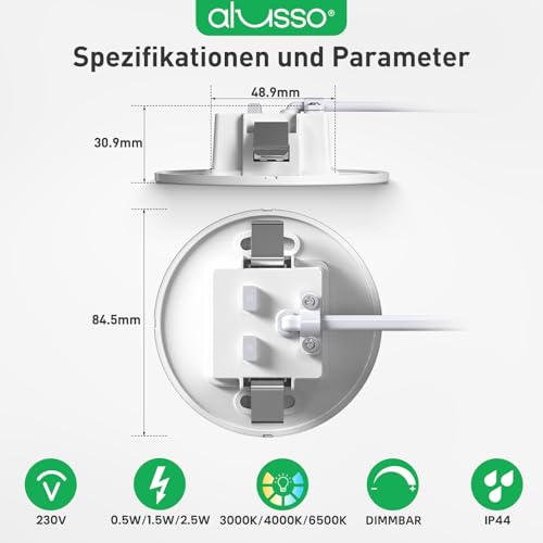 ALUSSO® 6er Set LED Treppenbeleuchtung 230V Dimmbar 3CCT Warmweiß Neutralweiß Kaltweiß Treppenlicht, 3WT 0.5W 1.5W 2.5W IP44 Treppenstufenbeleuchtung Treppenleuchte Wandeinbauleuchte, Rund Weiss