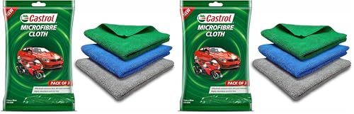 Castrol Microfibre Cloth for Cleaning | 400 GSM Thick Lint & Streak-Free Multipurpose and Reusable Cloth | High Water Absorption and Retention for Effortless Cleaning (Pack of 6, 40x40cm)