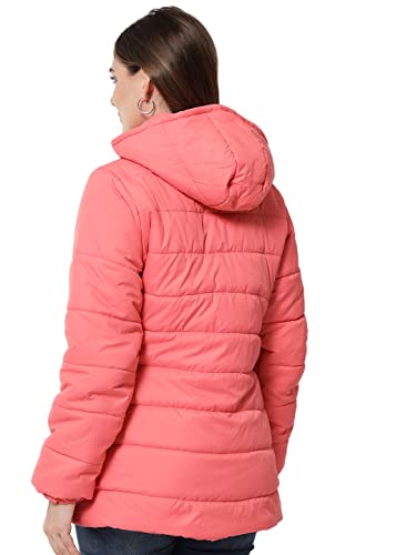 Image of KOTTY Women Nylon Peach Pink Solid Puffer Jacket