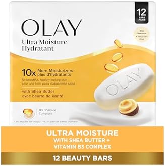 Olay Beauty Bar, Ultra Moisture,10x More Moisturizers, Nourishing Conditioners, Smooth & Gentle on Skin, Vitamin B3 Complex, For All Skin Types, Shea Butter Scent, 3.17 oz, (Pack of 12)