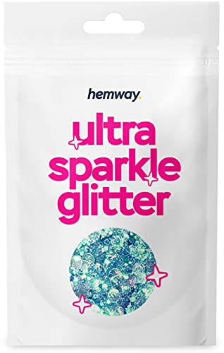 Hemway Mixed Ultra Sparkle Glitter Multi-Purpose Arts & Crafts, Makeup, Tumblers, Resin, Face, Hair, Festival 10g / 0.35oz - Mixed Chunky - Mermaid Blue Mix