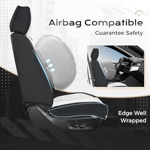 Image of Coverado Seat Covers, Car Seat Covers Full Set, Leather Seat Covers for Cars, Car Seat Protector, Black Car Seat Covers Front Seats and Back Seats Universal Fit for Most Cars White