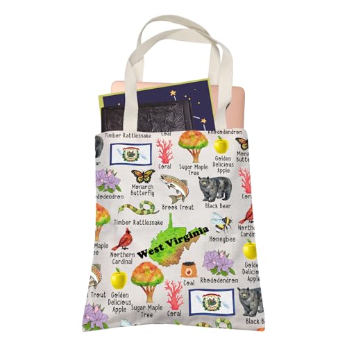 Bolsa de compras reutilizável West Virginia para amantes de férias no estado da montanha, presente de viagem WV para melhor amiga, mãe, pai (Virgínia Ocidental)