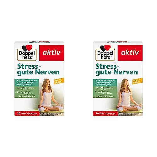 Doppelherz Stress - gute Nerven - mit den Vitaminen B1 & B5, mit Extrakt aus Melissenblättern & Ginkgo Biloba - 30 Mini-Tabletten (Packung mit 2)