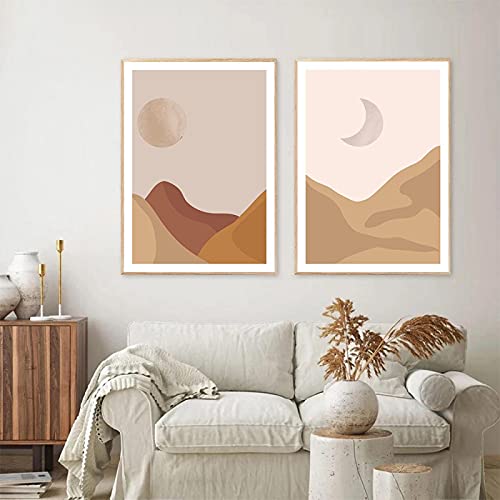 Peinture Murale Boho Désert et Lune pour Décoration Salon Moderne