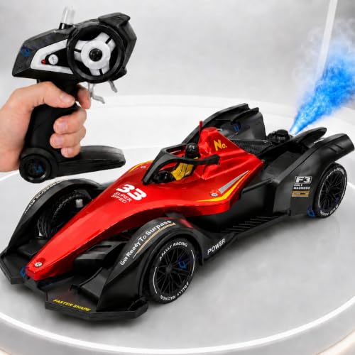 Image of Graphene RC Formula 1 Smoke Car Toy 1:14 Scale 2.4Ghz Remote Control Sports Racing Car Toy 2WD High-Speed LED Lights Music Mist Spray Crawler Monster Cars for 4+ 5+ 6+ Boys Girl Kids Adults