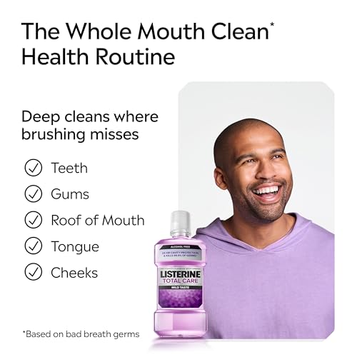 Image of Listerine Total Care Alcohol-Free Anticavity Mouthwash, 6 Benefit Fluoride Mouthwash for Bad Breath and Enamel Strength, Fresh Mint Flavor, Twin Convenience Pack, 2 x 1 L (Pack of 2)