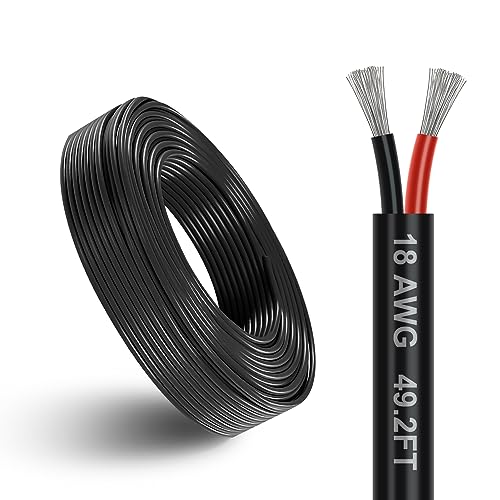 LightingWill 49.2FT/15M 18AWG 2×0.75mm² Electrical Wire 2 Core Cable, 18 Gauge 5V/12V/24V/240V/300V Low Voltage Extension Cable, Tinned Copper Wires, Flexible Cable High Temperature Resistant