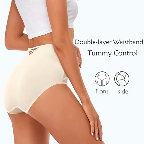 Image of CULAYII High Waisted Underwear for Women Cotton No Muffin Top Full Coverage Briefs Soft Stretch Ladies Panties 5 Pack