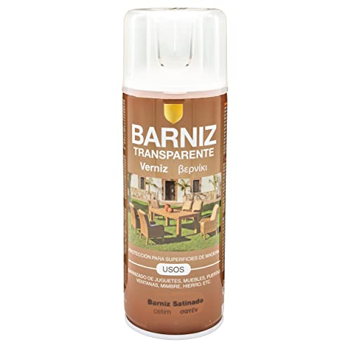 Pintura spray 400ml Barniz Satinado transparente para Metal Madera Plástico(Barniz Satinado,1 Bote)