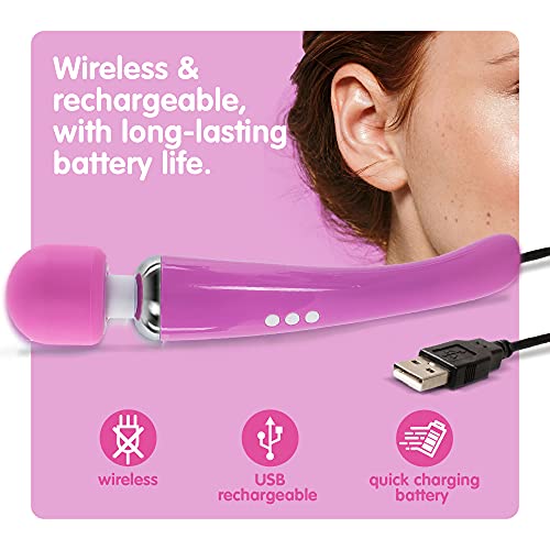 Image of Oliver James Large Wand Massager w / 20 Vibration Modes, 8 Speeds (Pink)