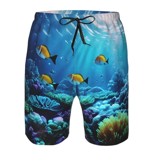 Tranquil Underwater Scenery Print Mens Casual Shorts Drawstring Summer Beach Stretch Shorts Novelty Swimtrunks4