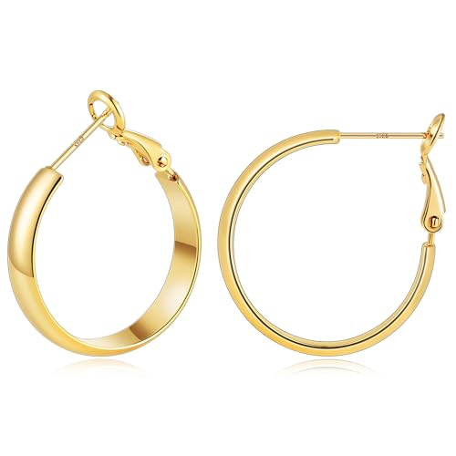 Image of Gacimy Gold Hoop Earrings for Women with 925 Sterling Silver Post | Hypoallergenic Lightweight Thick Hoops Earrings for Women Trendy Jewelry Gift