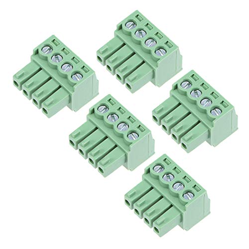 sourcing map 5 Stück Tonhöhe 4P Einschub PCB Klemmschiene Stecker Grün AC300V 8A 3.81mm