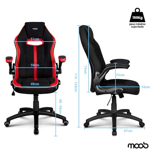 Cadeira Gamer Moob Force Giratória Braços Ajustáveis e Função Relax Vermelho