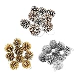 27 Piezas Adornos de Piñas de Invierno,Piñas Navideñas, Piñas navideñas Nevadas, Piñas para Decoraciones Navideñas, 3-4 cm, para Decoraciones artesanales para árboles de Navidad（ Oro + Plata + Blanco