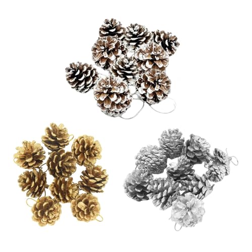 27 pezzi Pignenatalizie, Ornamenti Pine Cones, Coni di pino di natale,Pigne, Pigneperdecorazioni natalizie, 3-4 cm, per decorazioni artigianali per l'albero di Natale（ Oro + Argento + Bianco）