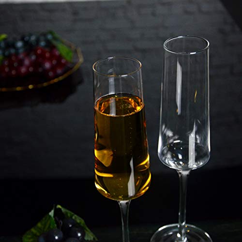 Cystone Taças de champanhe de cristal - conjunto de flautas de champanhe de haste longa de 2, soprad