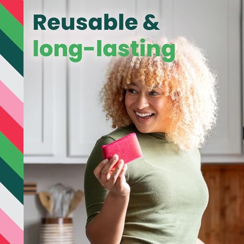 Scotch-Brite Washing Up Kitchen Sponge, Christmas Dobie Scrub Pad, Quick-Dry Mesh Scouring Pad with a Festive Red Colour