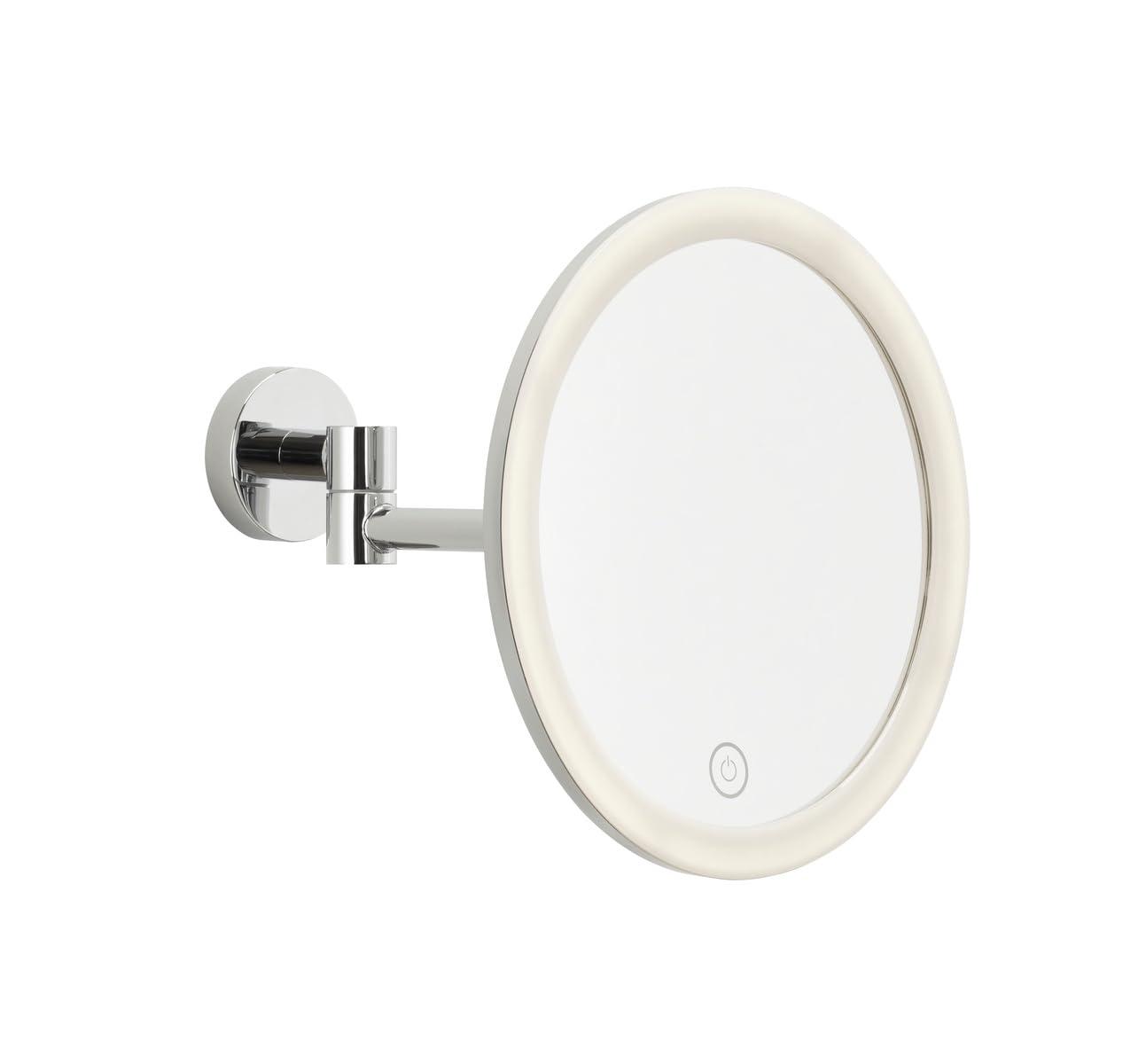 tesa VISIOON LED specchio da trucco con illuminazione dimmerabile - Touch Control, Ricaricabile, Ingrandimento 5x, Braccio Snodato - Montaggio Senza Foratura - 18 cm - cromato