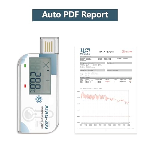 Image of Temperature Data Logger LCD Single Use USB Data Recorder with PDF Report 180Days Atag-30V 1