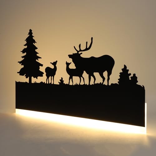 Image of Wall Sconce lamp, LED Wall Mounted Light Indoor Wall Light with Cartoon Animal Pattern Design, Metal Acrylic Wall Lighting for Living Room Bedroom Hallway 3000K Warm Light, 12W (Forest Deer)