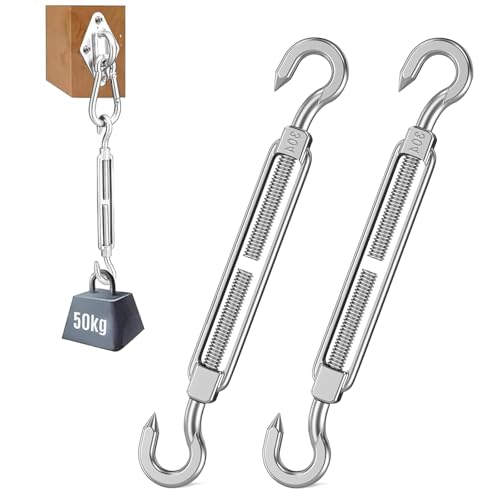 UESDU 2 Pcs M8 Turnbuckle 304 Stainless Steel Wire Tensioner Heavy Duty Turnbuckle Hook Adjustable Turnbuckles Wire Tensioners for Sail Shade