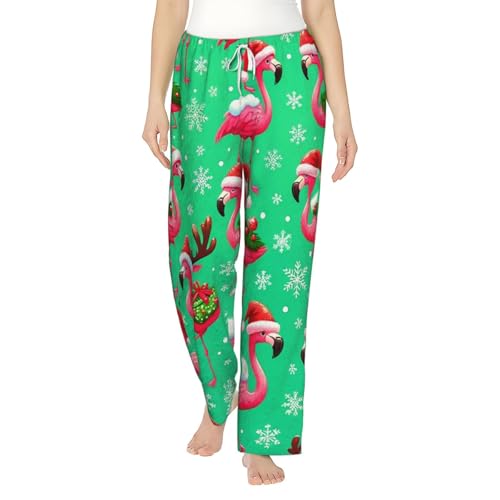 Pantalon de pyjama en polaire femme à motifs flamants roses et flocons de neige