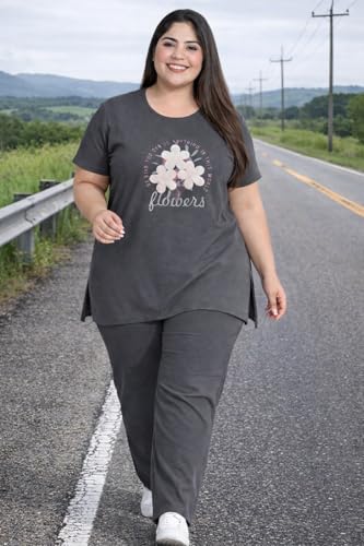 Image of In Love Women's Plus Size Longline T-Shirt with Side Pocket, 3 /4 Sleeve, Crew Neck