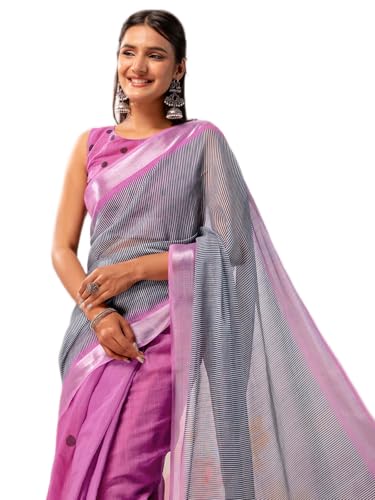 Image of Satrani Women's Linen Printed Ready To Wear Saree with Unstitched Blouse Piece