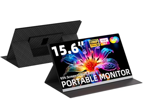 AOKER 15.5' Portable Monitor for Laptop - Ultra-Thin 1080P FHD 93% Screen Ratio 120% sRGB Wide Color HDR USB-C HDMI Display Gaming Monitor with Smart Cover & Stand for PC MAC Phone PS4/5 Xbox Switch