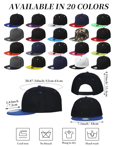 Image of 15 Pack Snapback Hats for Men Hip Hop Style Solid Baseball Hats Adjustable Snapback Cap Flat Brim Baseball Caps
