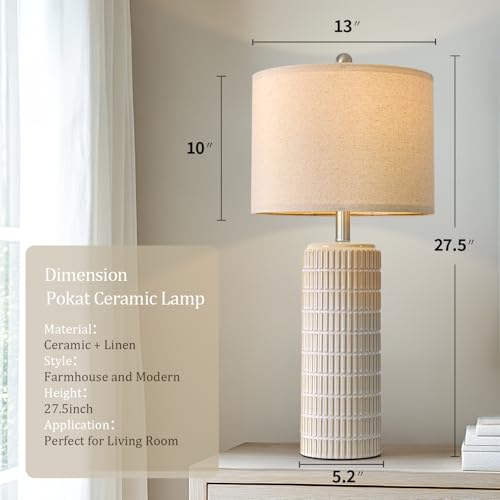 Image of PoKat 27.5'' Tall Table Lamps for Living Room Set of 2, Ceramic Bedroom Lamps for Night Stands, Modern Bedside Lamps for Bedroom Living Room, Nightstand Lamps for End Table, Hallway, Gold and White