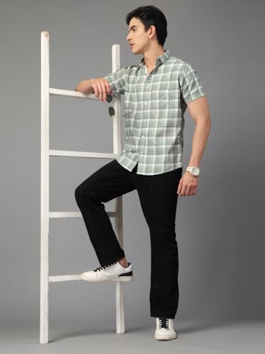 Image of Majestic Man Men's Slim Fit Premium Pure Cotton Plaid Check Half Sleeve Casual Shirt