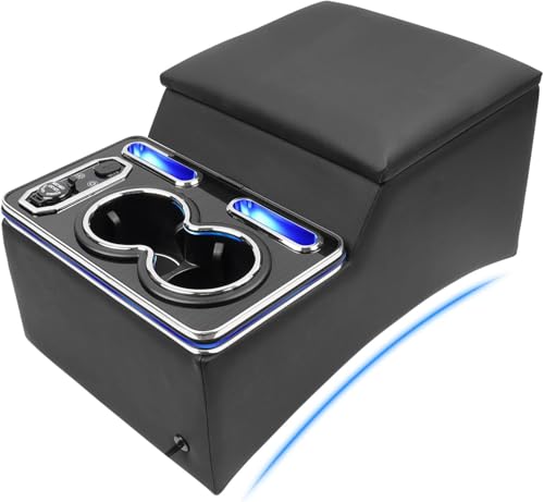 CEMOFE Mittelkonsole Auto mit Ablagen Staufach, Upgrade Mittelkonsole Organizer Auto mit 7 Farben LED-Leuchten und 4 Helligkeitsstufen Einstellbar, Universal Mittelkonsole Box für LKW & Transporter