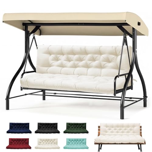 PITCTCHIC Porch Swing Cushions Outdoor Swing Cushion for Patio Furniture 2-3 Seater Replacement Cushion with Ties Cream