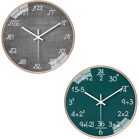 QINFIEY 10 Inch Math Wall Clock Gray+10 Inch Math Wall Clock Green Cover
