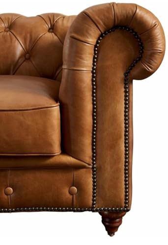 Image of Modern Classic Design Leatherette Luxury Chester Sofa Set with Button Tufted, Sofa for Living Room, Home, Office Bar, Hotel, Reaturant and Lobby (Brown, 2 Seater Sofa)