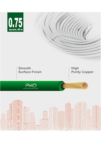 Image of Super PMO PVC Insulated Copper Wire, 90 m, Single Core Flexible Cable for Domestic and Industrial Use (GREEN, 0.75 SQ MM)