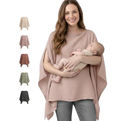 Image of Konssy Muslin Nursing Cover for Breastfeeding, 360° Full Privacy Breathable 100% Cotton Breastfeeding Cover, Multi-use