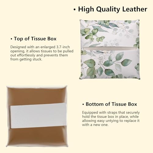 Leaves and Flowers Tissue Box Cover, Floral Leather Tissue Box Holder Square Facial Paper Organizer Dispenser for Bathroom Kitchen Bedroom Vanity Countertop Nightstands by TNVDFNBR - Image 3