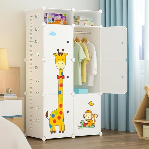 Image of EXVITO 6+2 Door Kids Plastic Wardrobe for Clothes, Foldable Plastic Almirah for Clothes, Collapsible Wardrobe for Storage, Baby Cupboard for Clothes, Storage Rack for Kids - White