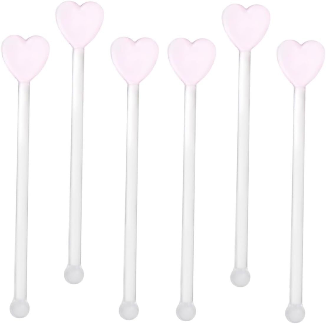 6Pcs Transparent Glass Swizzle Sticks with Heart Shaped Top Reusable Cocktail and Beverage Stirrers for Tea Desserts and Weddings