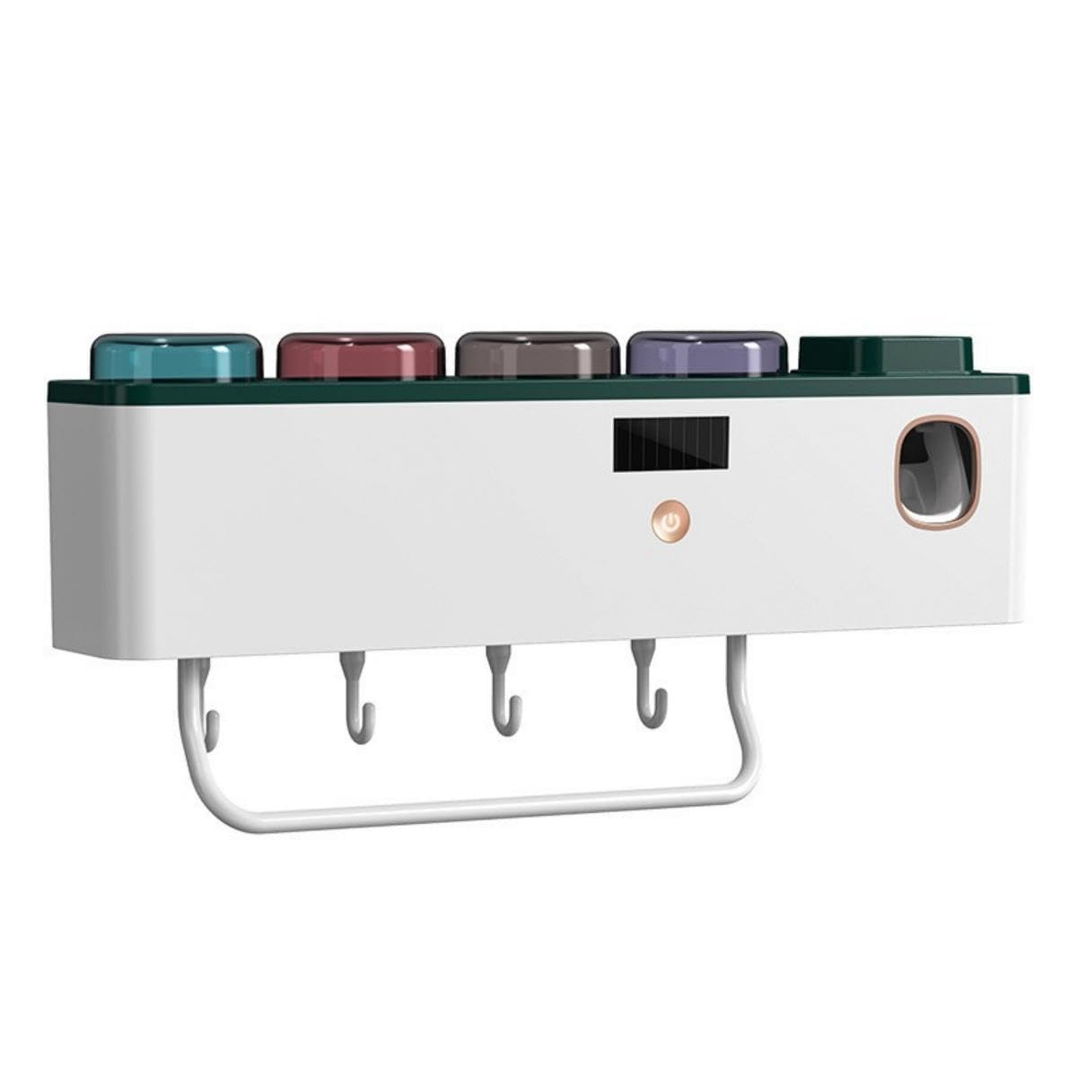 LANMOU Porta Cepillo de Dientes Pared, Dispensador Pasta Dientes Desinfectante para Cepillos de Dientes con UV Soporte para Cepillo Dientes Dispensador Automático Pasta de Dientes con Gancho y Tazas