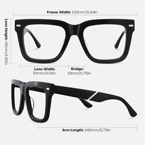 Image of Zeelool Square Glasses Frames for Men Fashion Black Fake Eyeglasses With Clear Lens Vintage Acetate Full Eyewear Glasses Redina JGA270431-01