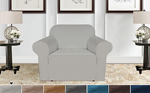 Velvet Elastic Stretch Sofa Covers 1/2/3/4 Seater Slipcover ( Available in 7 Colours ) (Silver, 2xSeat Cover)
