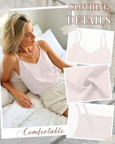 Image of 3 Pack Women's Silk Satin Camisoles V Neck Tank Tops | 95% Polyester, 5% Spandex, Adjustable Spaghetti Strap, Loose Blouse, Daily Wear, Sleeveless, Classic V Neck