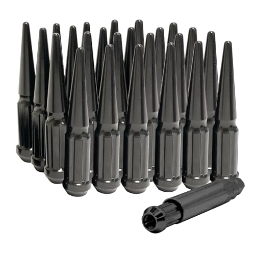 Image of 4.4 inch Spike Lug Nuts (24, Black, M14X1.5)